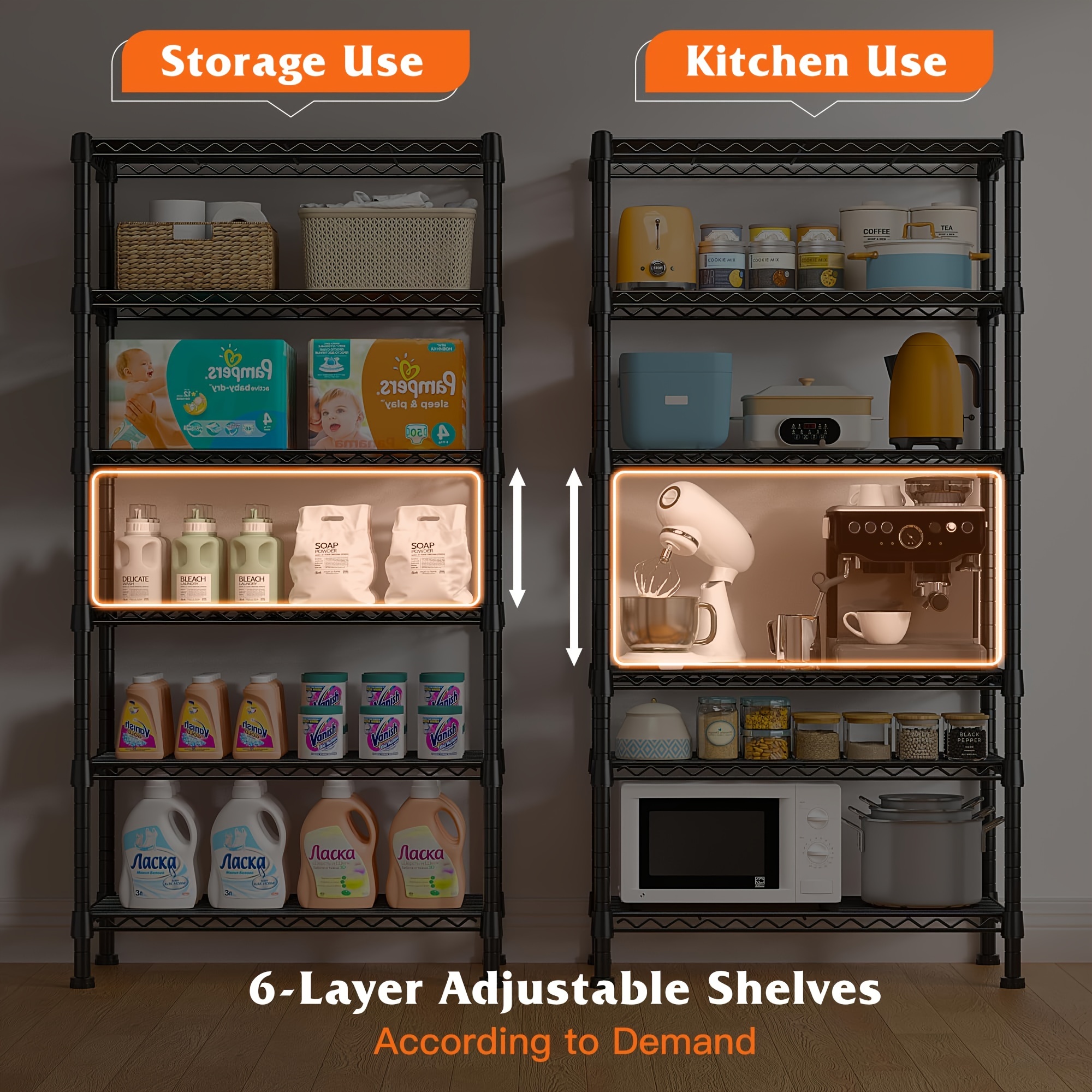 Txxplv 4 Tier Adjustable Wire Shelving Rack Unit, Metal Rack For Kitchen, Laundry Storage (Black