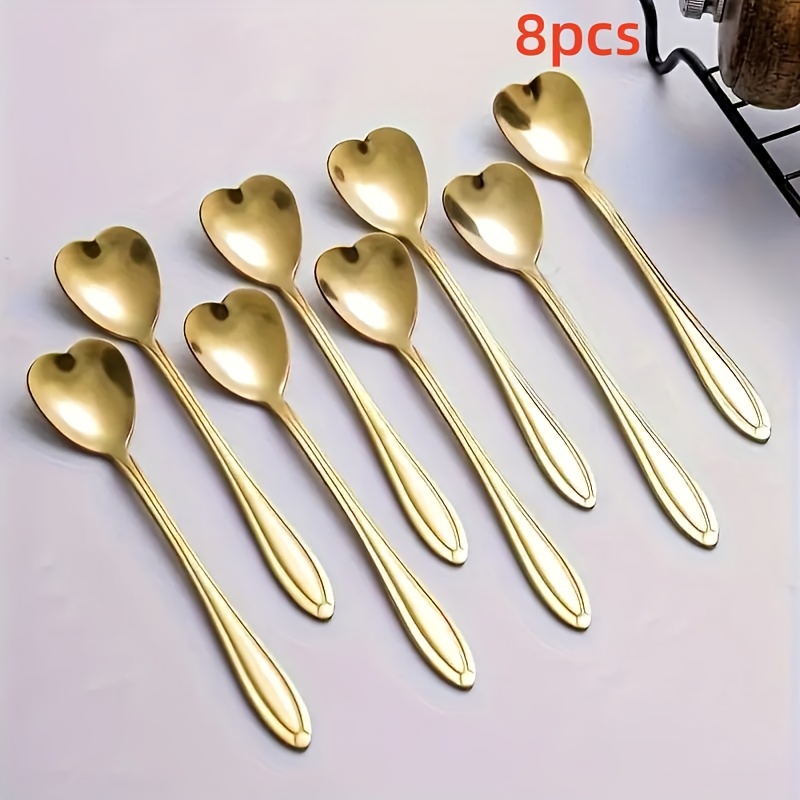8pcs Stainless -shaped Spoons - Elegant Reflective Stirring Spoons Suitable For Coffee, Tea, Dessert - 410 Stainless Steel Utensils For Parties, Weddings