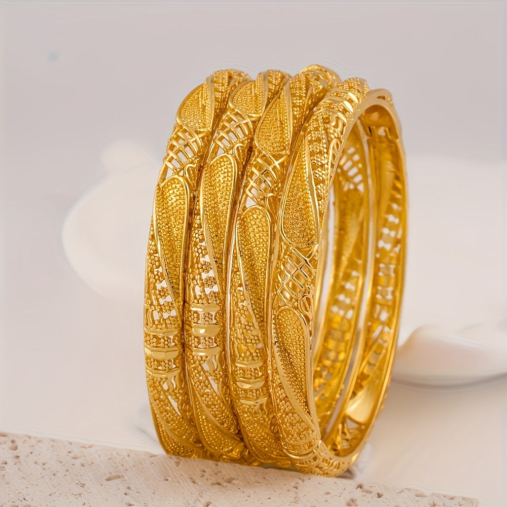 TEMU 4pcs Open Bangle Set, Elegant And Versatile Style For Women, Perfect For Daily Casual Wear, Bridal Banquets, And Weddings, Luxurious Hollow
