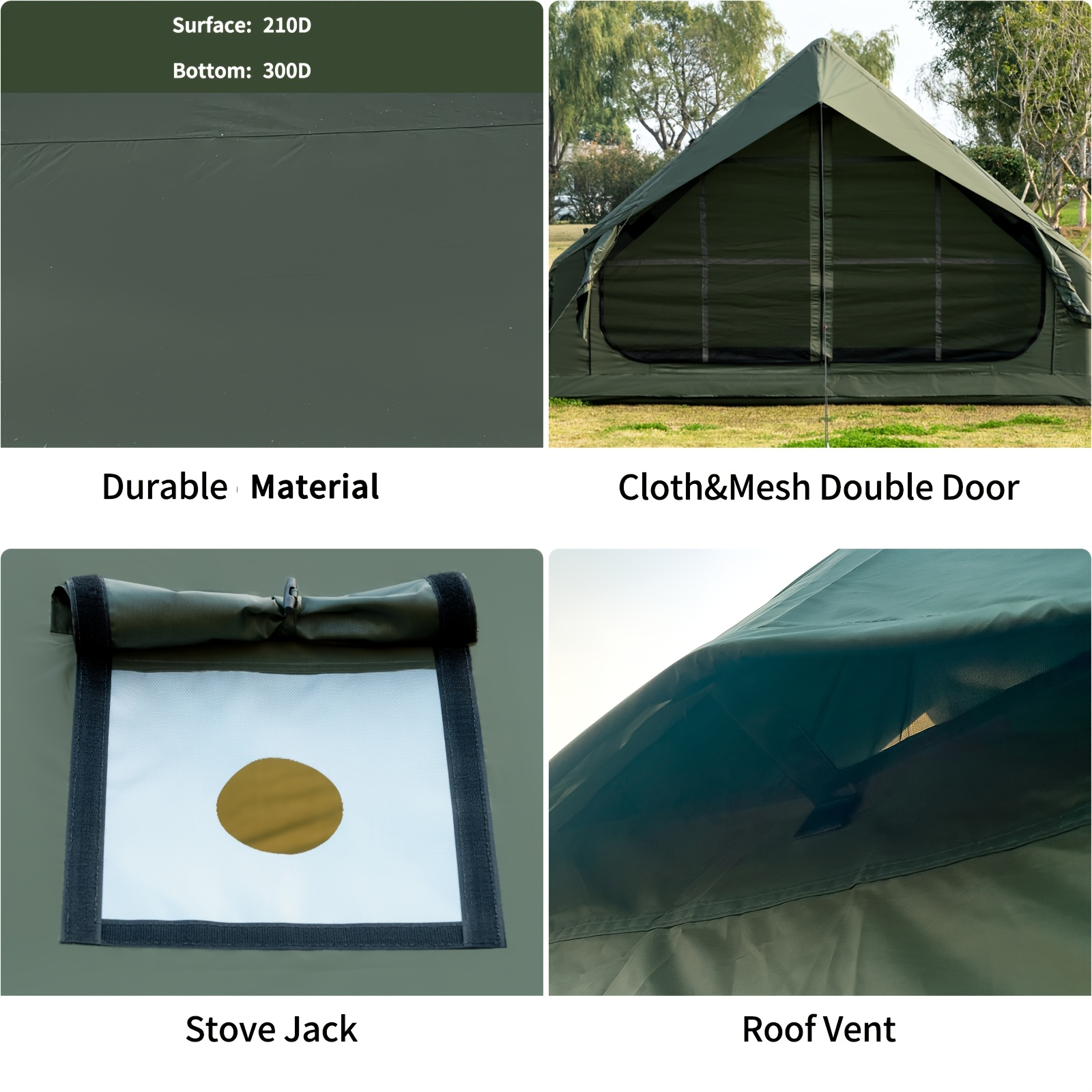 Inflatable Tent with Stove Jack for 3-4 Person, All-Season Self-Supporting Air Tents, Easy Setup Cabin Camping Tent with Mesh Windows for Outdoor, Family Camping