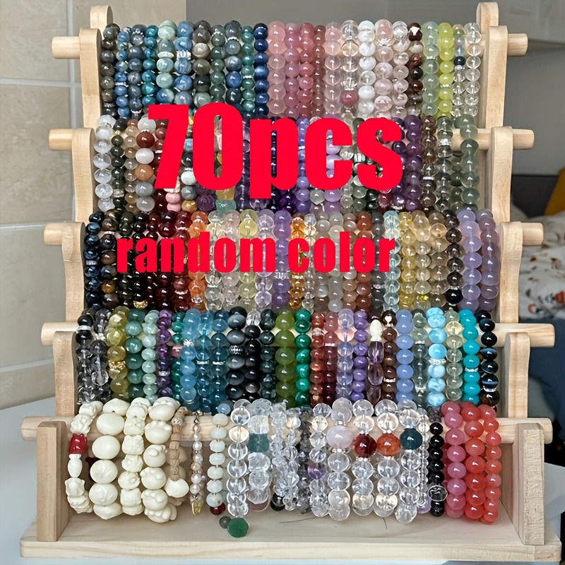 Image of 70pcs Random Color Fashionable Multicolor Glass Beaded Elastic Bracelet Set | Suitable For Men And Women, Ideal For Everyday Wear, Parties, And Anniversary Gifts