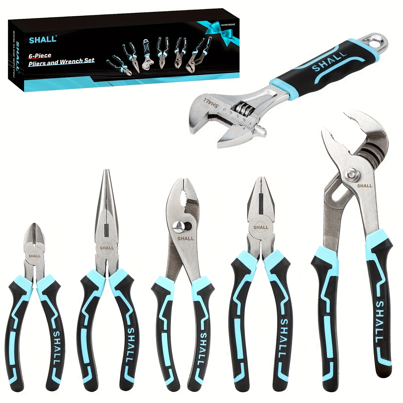 

6pcs Pliers Set With Diagonal Cutting, Long Nose, Linesman, Slip-joint & -joint Pliers, Adjustable Wrench - Alloy, Two-color Tpr Handle, Gift Box Included, Shall, Pliers Tool Set