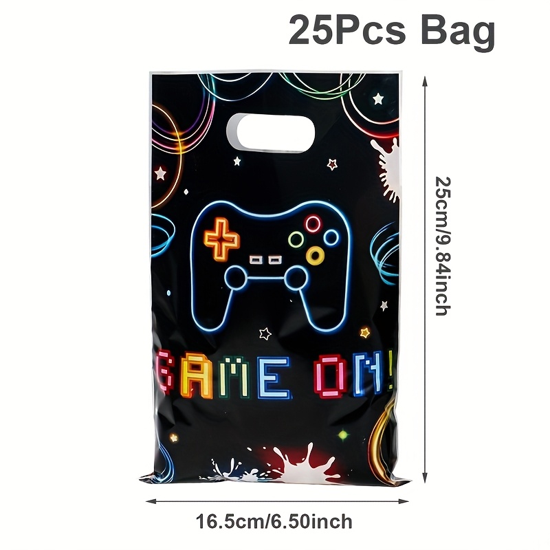 10/25pcs, Neon Party Gift Bags, Colorful Neon Gaming On Party Favors Plastic Candy Treat Gifts Bags Handbags With Handles, Themed Birthday Party Favors Bags For Players