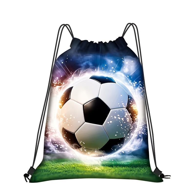 TEMU B Ivw 1pc Soccer Themed Drawstring Bag, Durable Polyester Carry Bag For Outdoor Sports, Gym, Travel, Beach, Hiking, Or Everyday Use, Lightweight