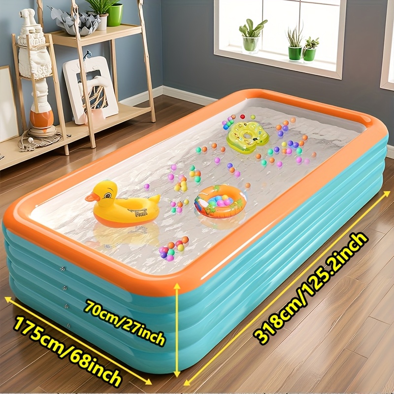 super large 3 4 layer heightened thick inflatable swimming pool foldable pvc sunscreen material blue white rectangular design with   for patio beach camping outdoor   beach swimming pool quick setup pool