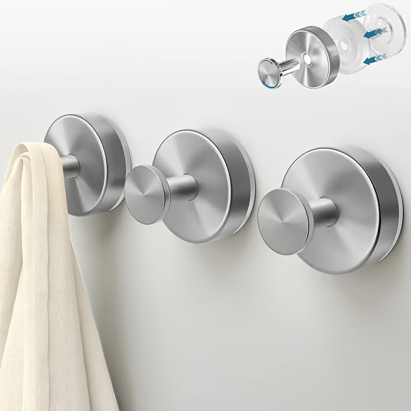 TEMU 3pcs Matte Brushed Suction Cup Hooks For Shower, No-drill Bathroom, Kitchen, Glass Door, Mirror, Tile Loofah, Towel, Coat, Bath Robe Hook Holder