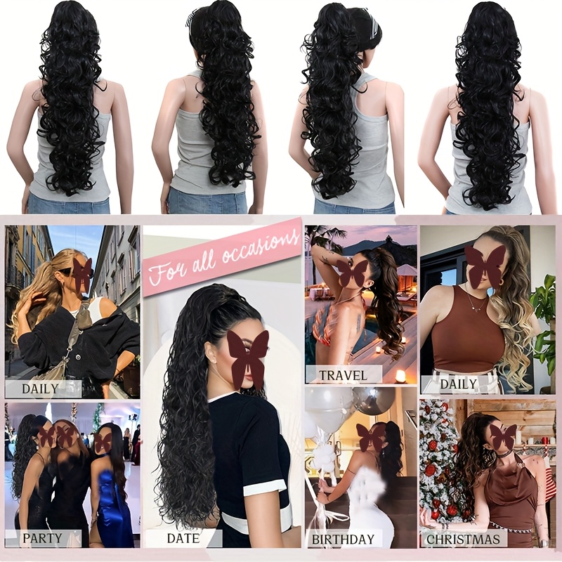 24 ponytail extensions claw long thick wavy curly claw clip in pony tails hairpiece soft natural looking synthetic hairpiece for women details 4