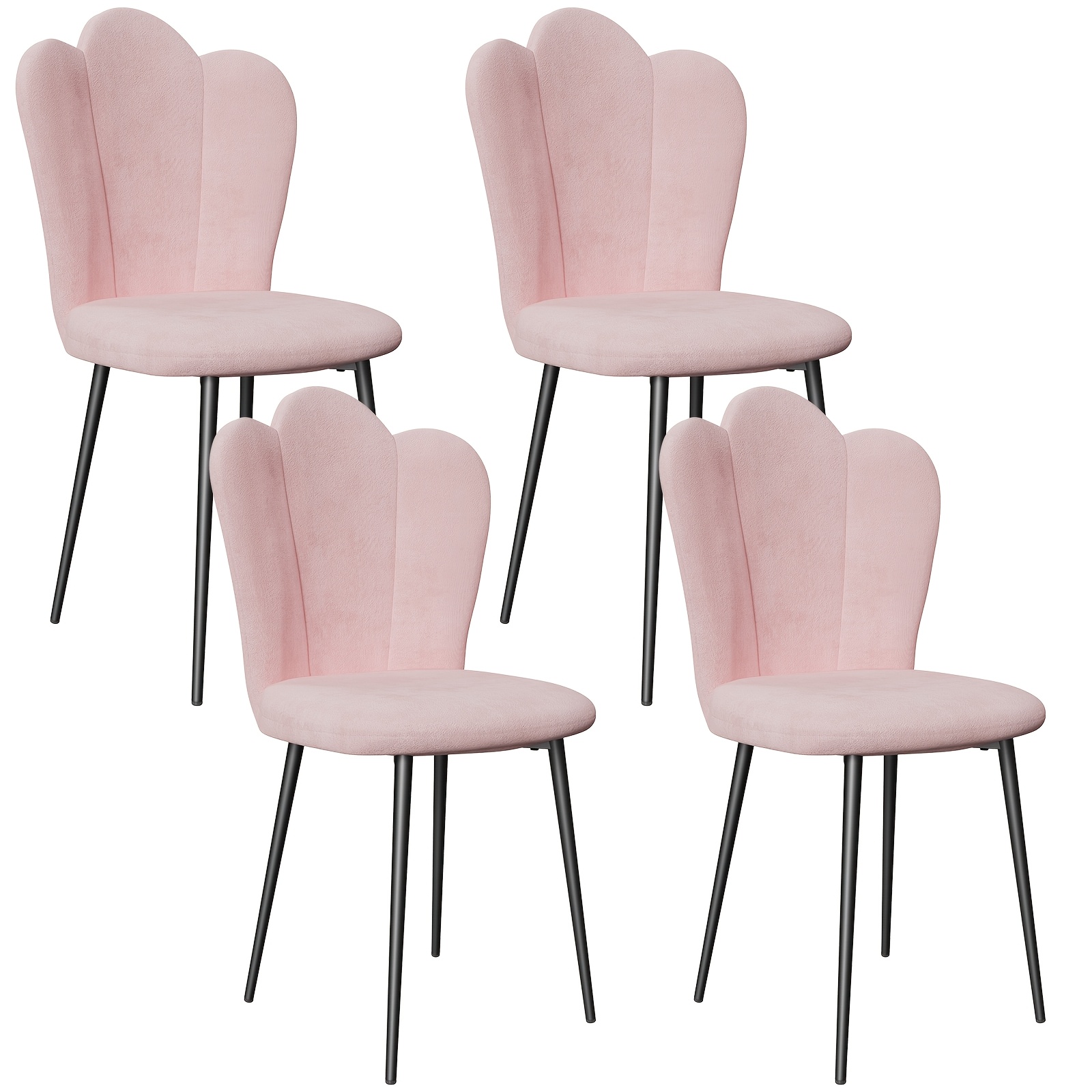 A Set Of 4 Velvet Dining Chairs, A High-backed, Upholstered Decorated With Petal Patterns, Dining Room Chairs, Décor.