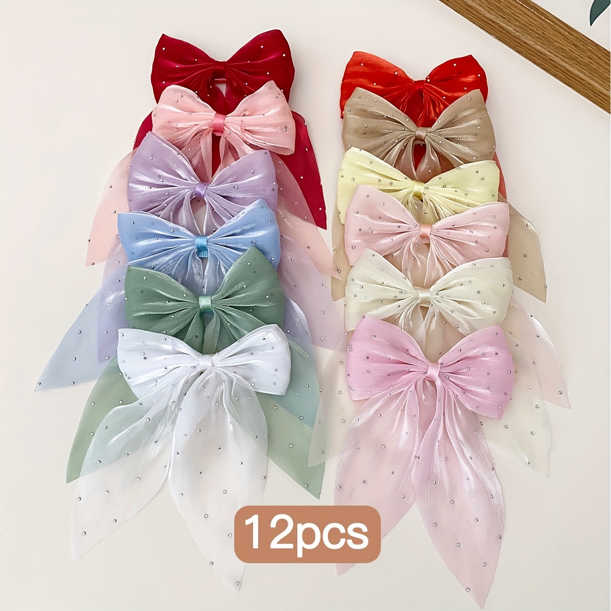 TEMU 11/12pcs Princess Quality Large Bow Hair Clip, Back Head Duckbill Clip, Hair Accessories