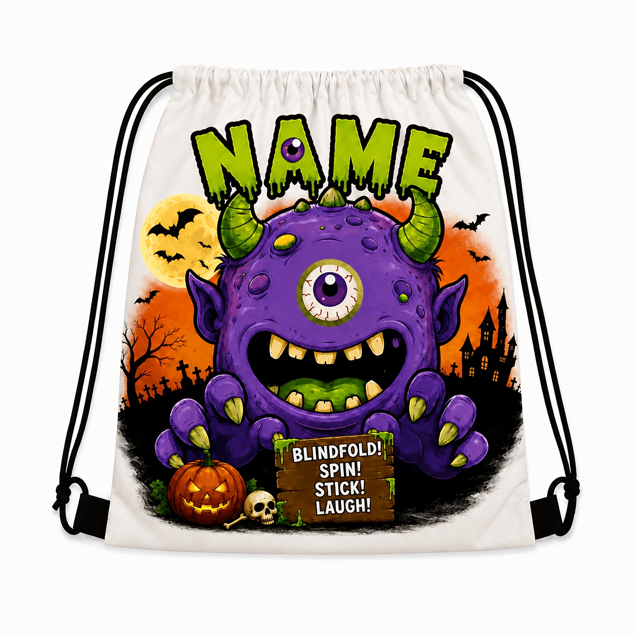 TEMU Ce sac à dos Halloween personnalisé avec cordon de serrage représentant un peut imprimer un nom unique, créant un sac de farces unique. Il offre