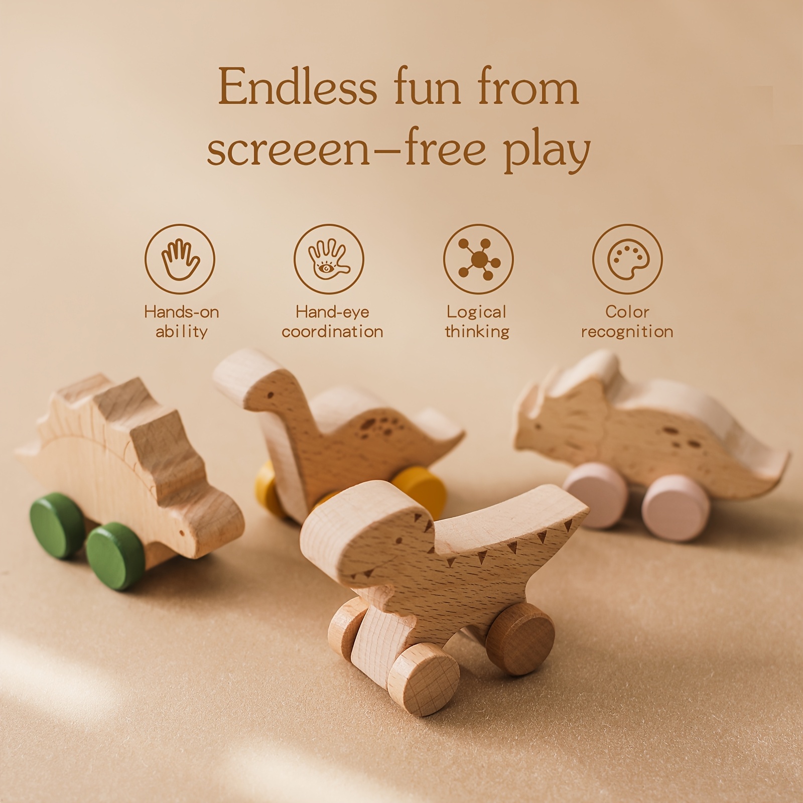 Wooden Dinosaur Sorting Car Toy for Baby Development