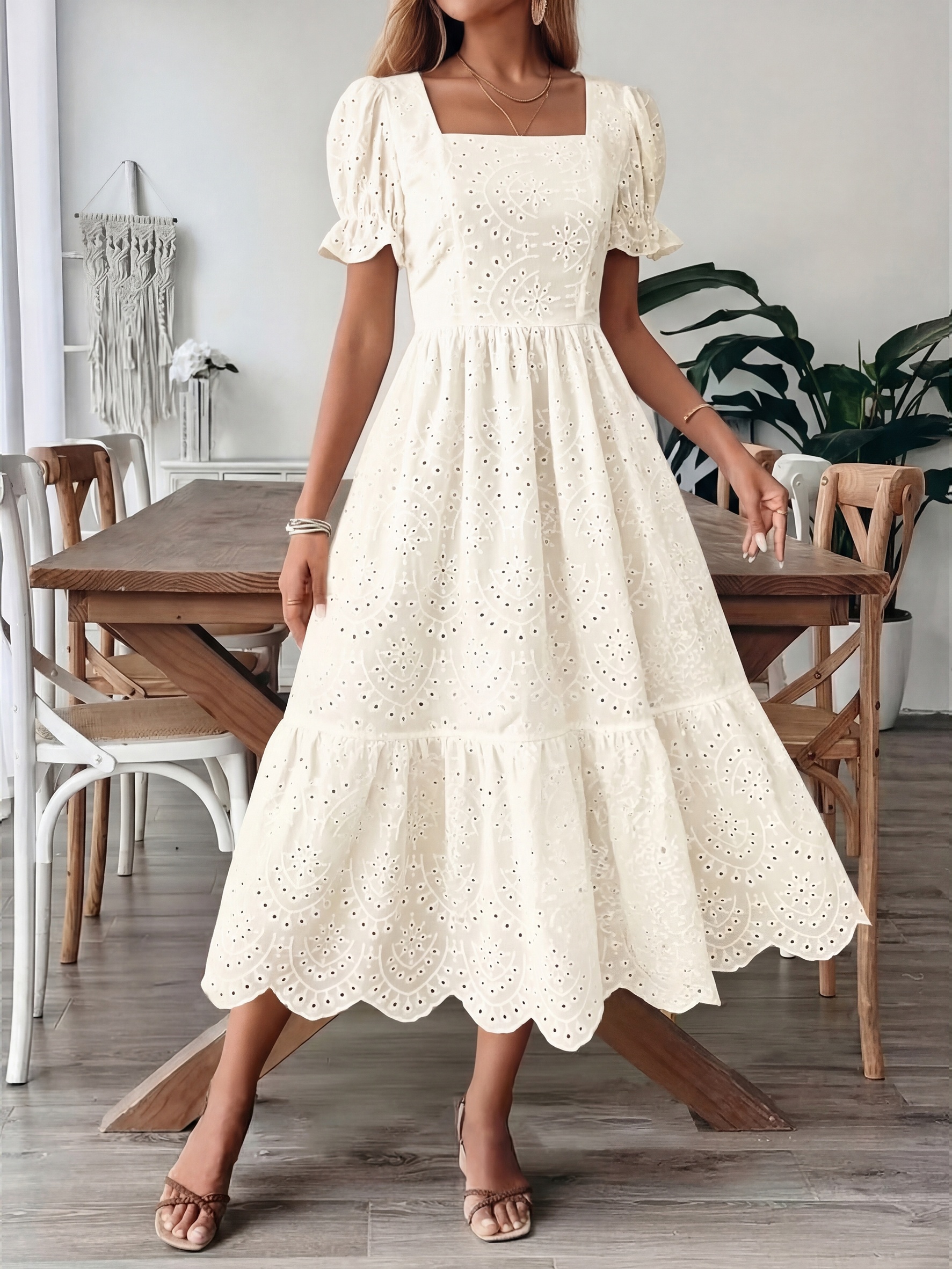 white lace loose dress Like An Angel Long Sleeve Lace Dress White