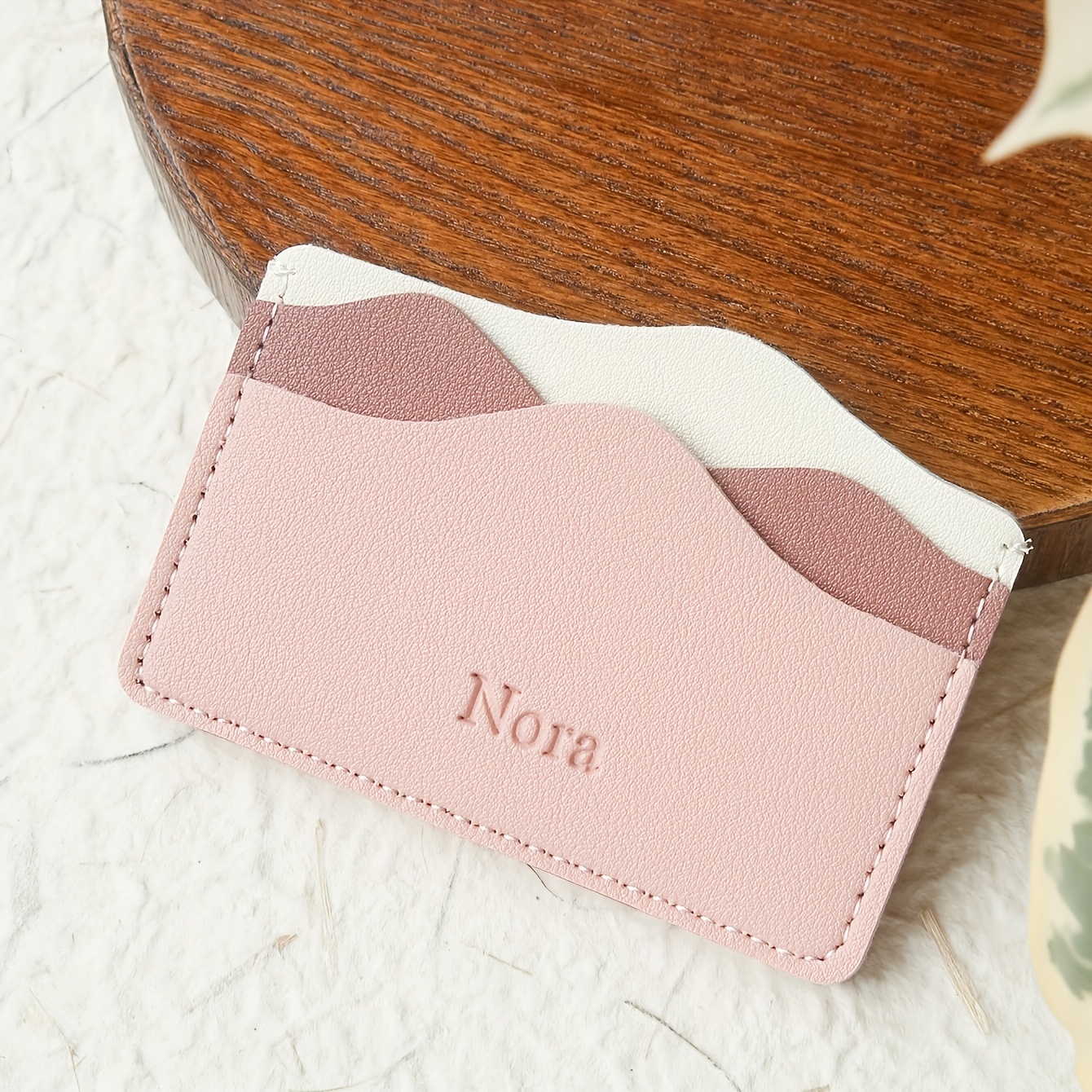 TEMU 1pc Personalized Card Holder, Custom Letter Combination, Natural And Slim Credit Card Wallet, Front Pocket Organizer, Suitable For Id, Cute And
