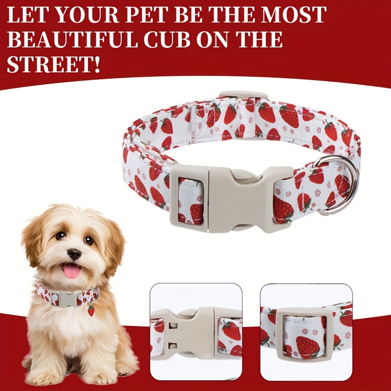 TEMU 1pc Strawberry Dog Collar - Adjustable Pet Collar -release And D-ring, Soft Polyester Dog Collar Suitable For Small, Medium, And Large Dogs.