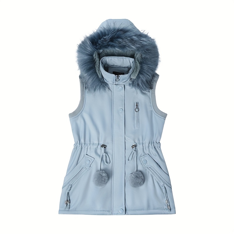 womens casual fitted vest with a removable hood details 4