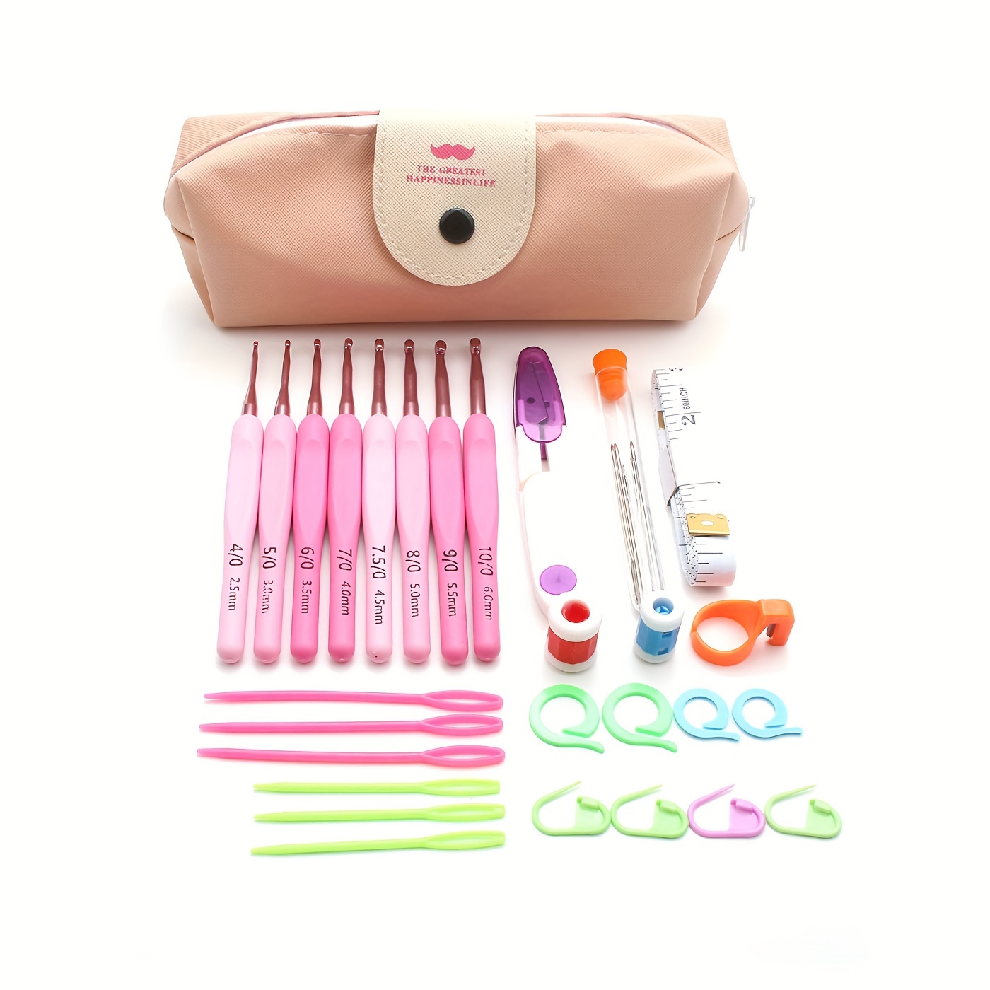 

36pcs Pink Gradient Crochet Hook Set With Accessories - Diy Knitting & Crochet Tools, Assorted Colors