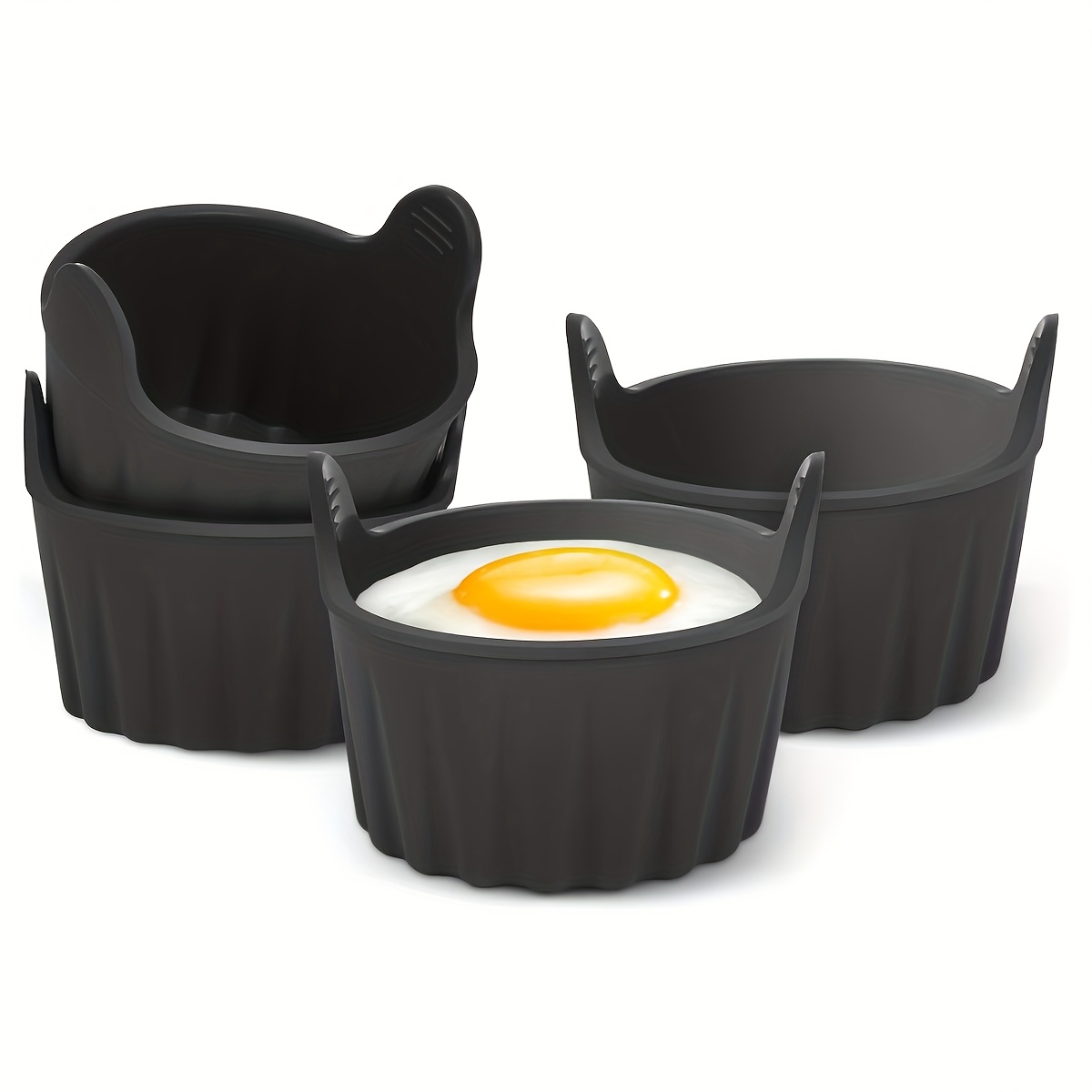 Image of Set Of 5 Baking Molds Suitable For Air Fryers And Steaming - For Eggs And Cupcakes - Reusable And Dishwasher Safe - Perfect For Muffins, Custards, And Nutritious Dishes