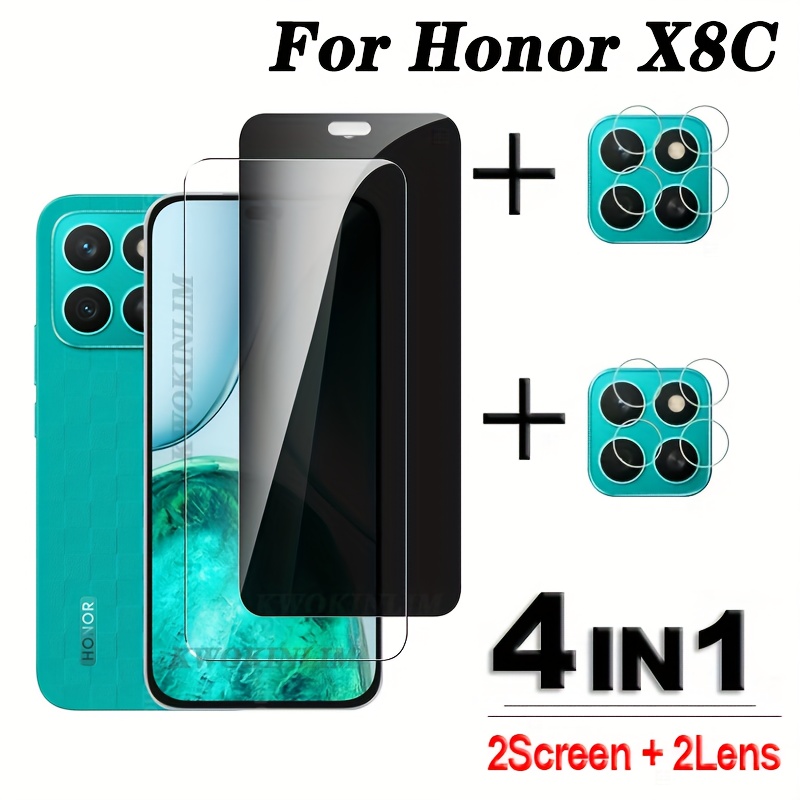 TEMU 4 en 1 para Honor X8C Vidrio de Privacidad con Pegamento Completo Protector de Pantalla Transparente para Honor X8C Vidrio Templado para Honor
