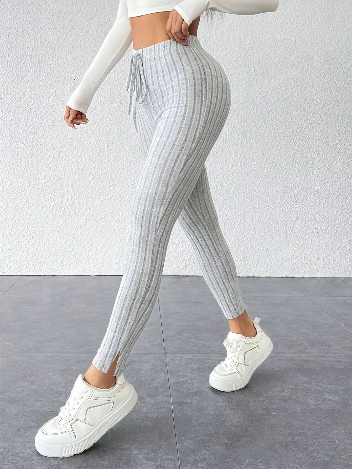 women's elegant fit ribbed pants colors (light Temu Nigeria