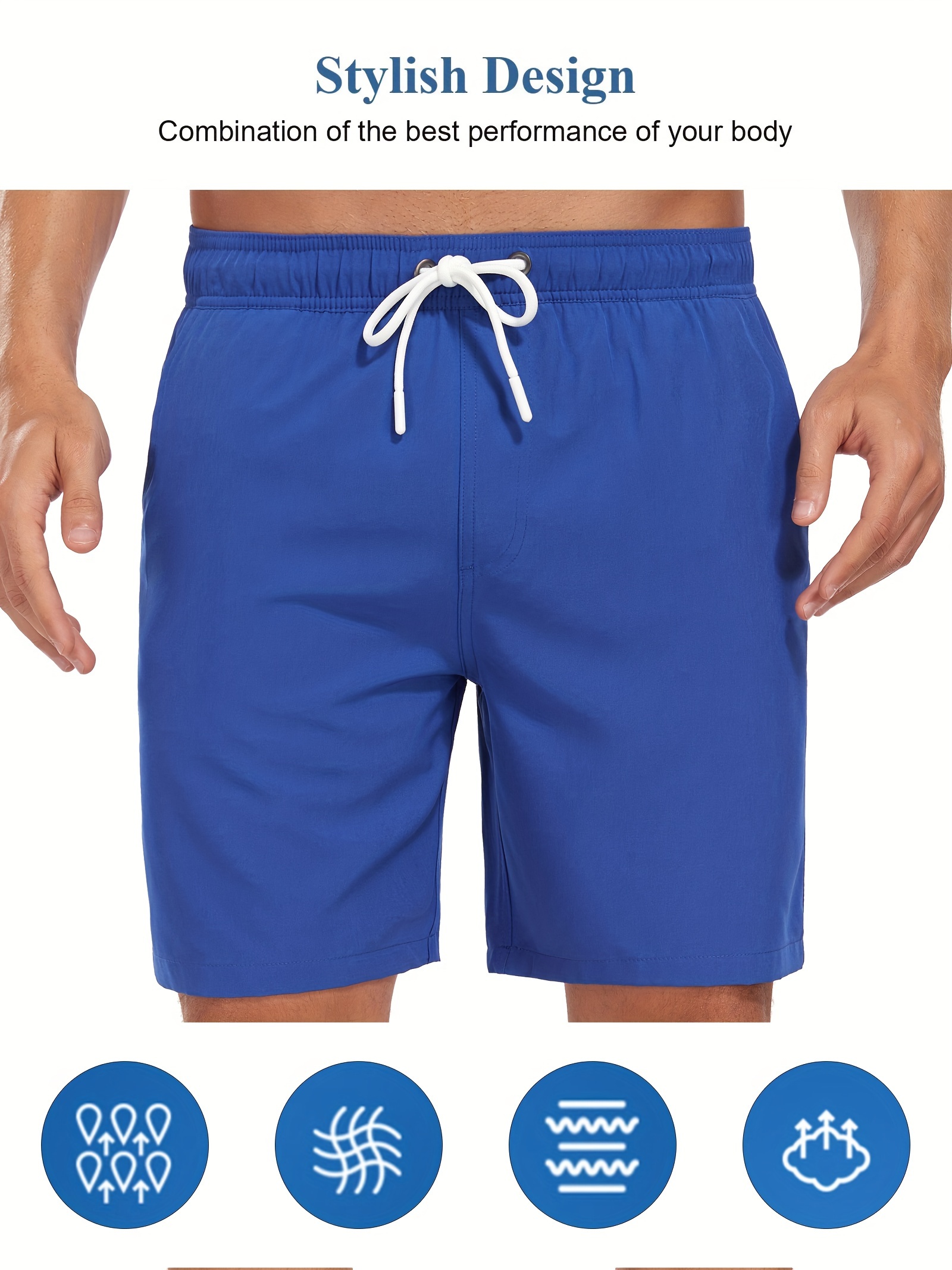 mens two   board shorts with pockets athletic quick dry slightly stretch drawstring workout shorts with assorted colors details 1