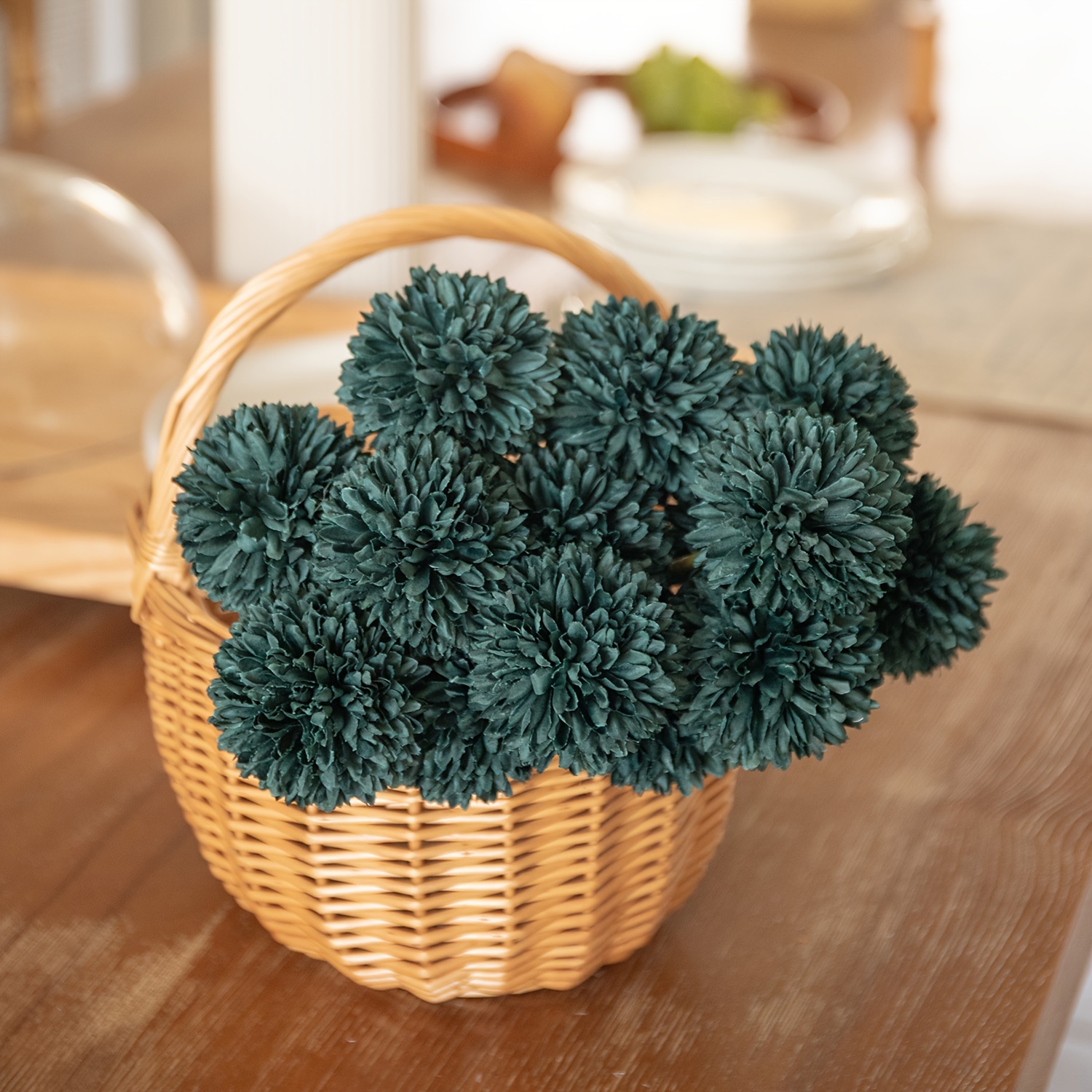 

Vinrado 6-pack Emerald Green Artificial Pom Pom Chrysanthemum Flowers - Freestanding Fabric Floral Decor For Easter, No Power Needed, Featherless Festive Flower Stakes For Outdoor Holiday Decoration