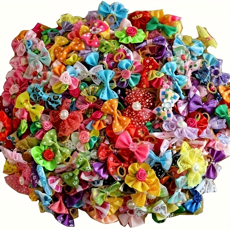 

50/pack Randomly Packed With Classic Pearl Accessories Small Graffiti Bow Head Flowers, Macaron Color Small Graffiti Bow Head Flowers Mixed Dog Cat Hair Accessories