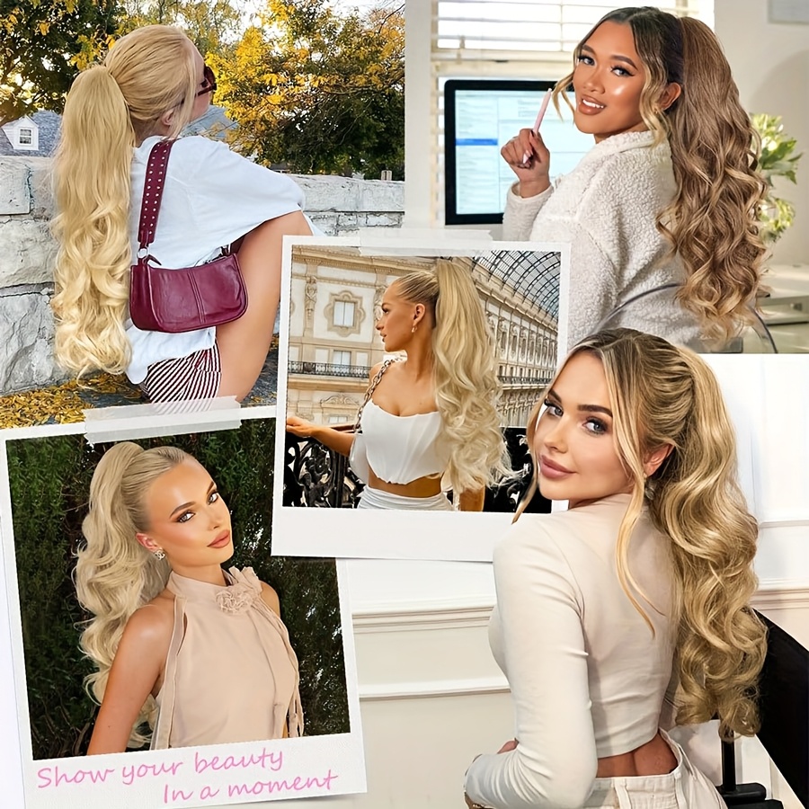 1pc long 24 clip in ponytail hair extensions heat resistant synthetic ponytail with jaw clip dark brown blonde gray black beige volume dimension for parties everyday   womens hairstyle addition details 1