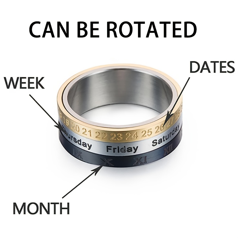 3pcs punk spinner male date time calendar creative rotatable ring with roman   mens anxiety fidget rings jewelry suitable for   daily unique gifts birthday anniversaries halloween gifts christmas gifts niche and unique charm Product details 5