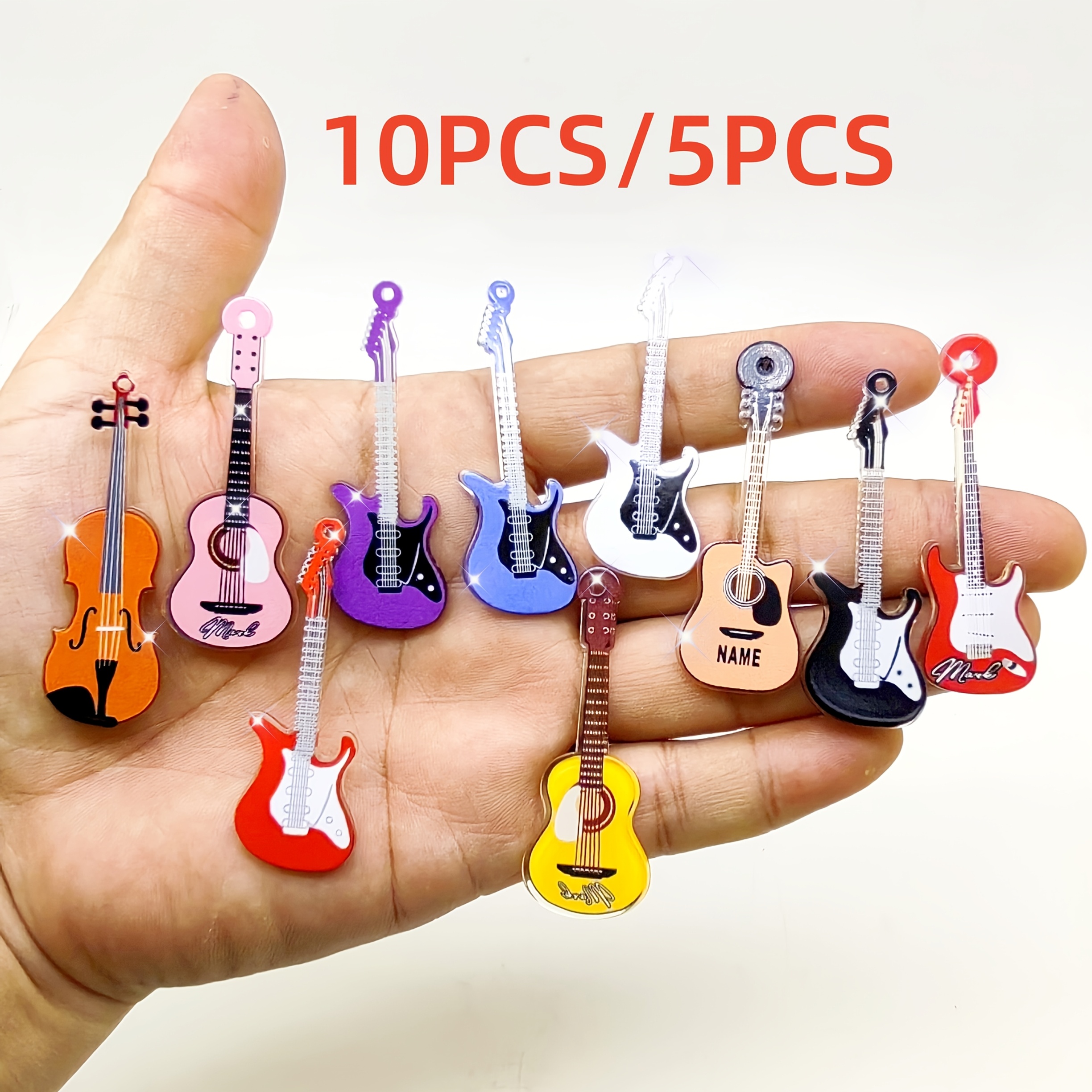 

10/5pcs 2d Mixed Color Guitar, Violin And Ukulele Acrylic Pendants, Suitable For Diy Earrings And Keychains, Jewelry Making Ornaments And Accessories, Suitable For Party Theme Activities