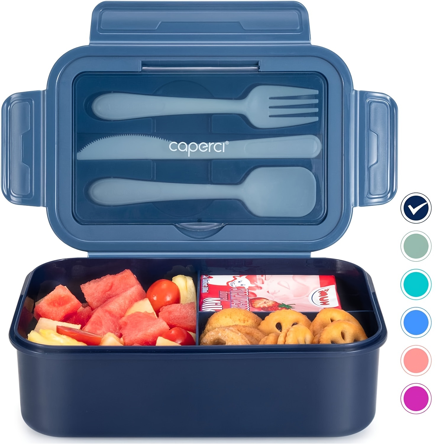 

Leakproof Classic Bento Lunch Box: 47 Oz, 3-compartment, Built-in Utensils, Suitable For Adults And Teens, Microwave Safe, Plastic, Rectangular, Manual, No Power Required