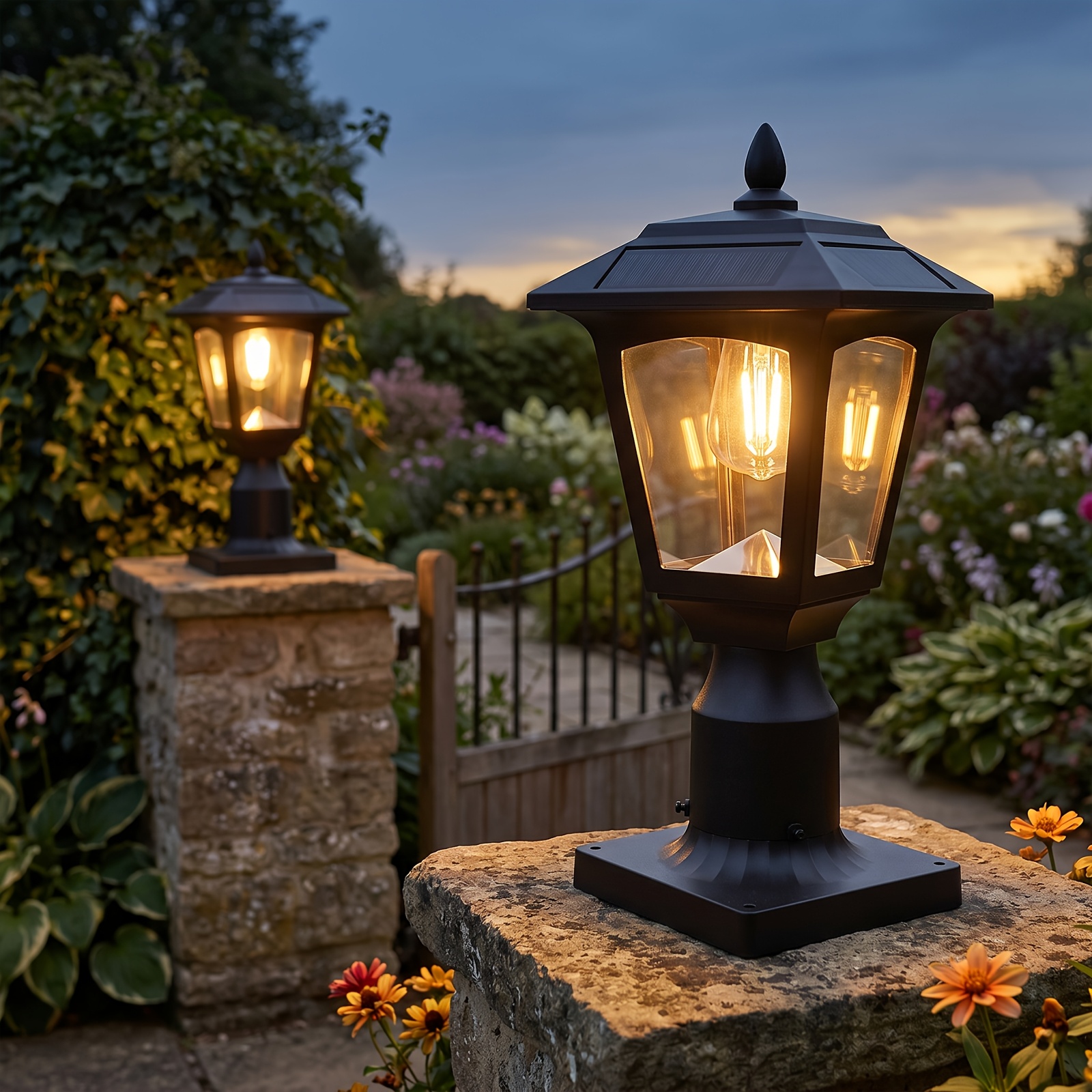 TEMU Solar Pillar Post Lights 1/2 Pack, Auto Dusk To Dawn , Ip44 Weatherproof Outdoor Solar Lamp, Decorative Post Light For Fence Patio Lawn