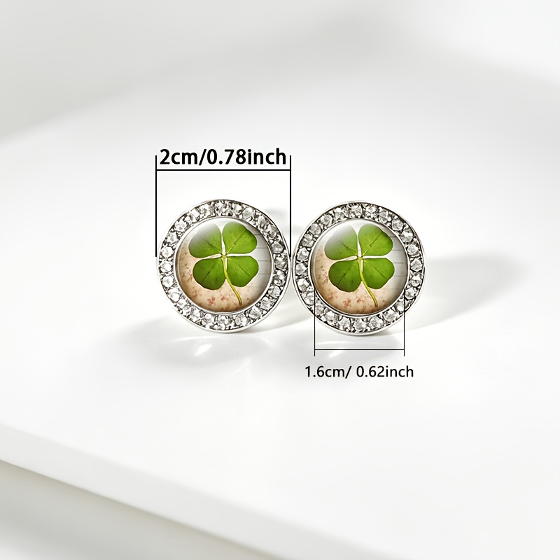 2pcs Classic Stud Earrings with Green Four-Leaf Clover