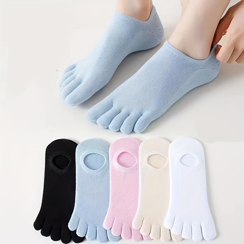 

5 Pairs Women's 5 Toe Ankle Socks, Casual Solid Color Indoor Floor Socks For Comfort And Non-slip Grip