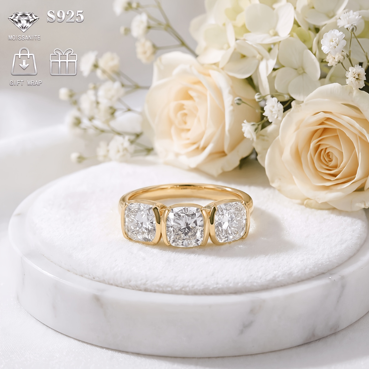 Minimalist 925 Silver Ring with 3-Carat Moissanite Gemstone