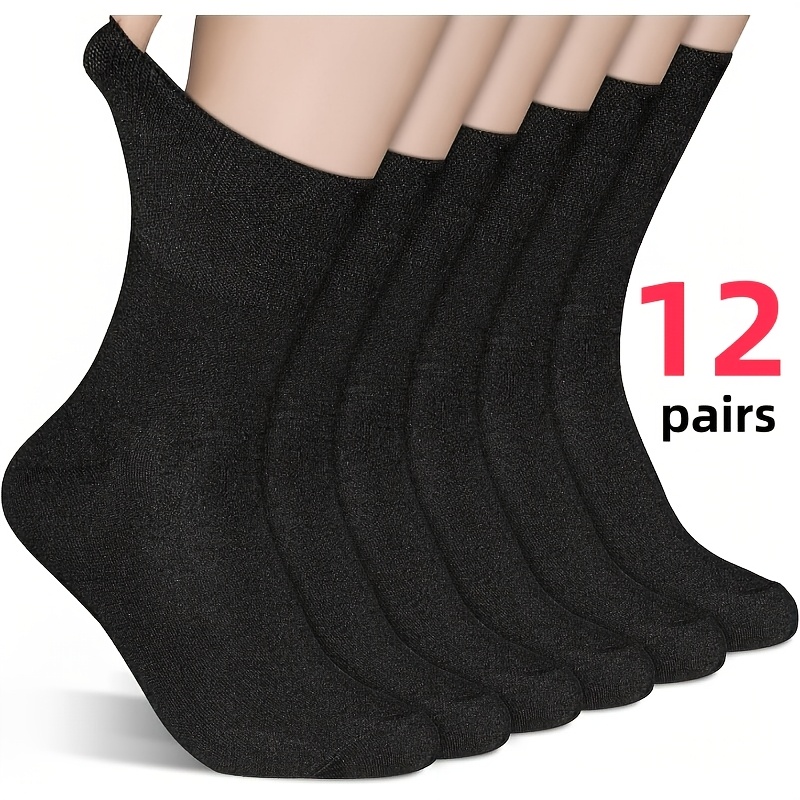 TEMU 12-pair Loose Cuffs Socks, Non-constricting For Swollen Ankles, Plus Size Socks For Men And Women. In 3 Colors: Black, White, And Gray. Mid-calf