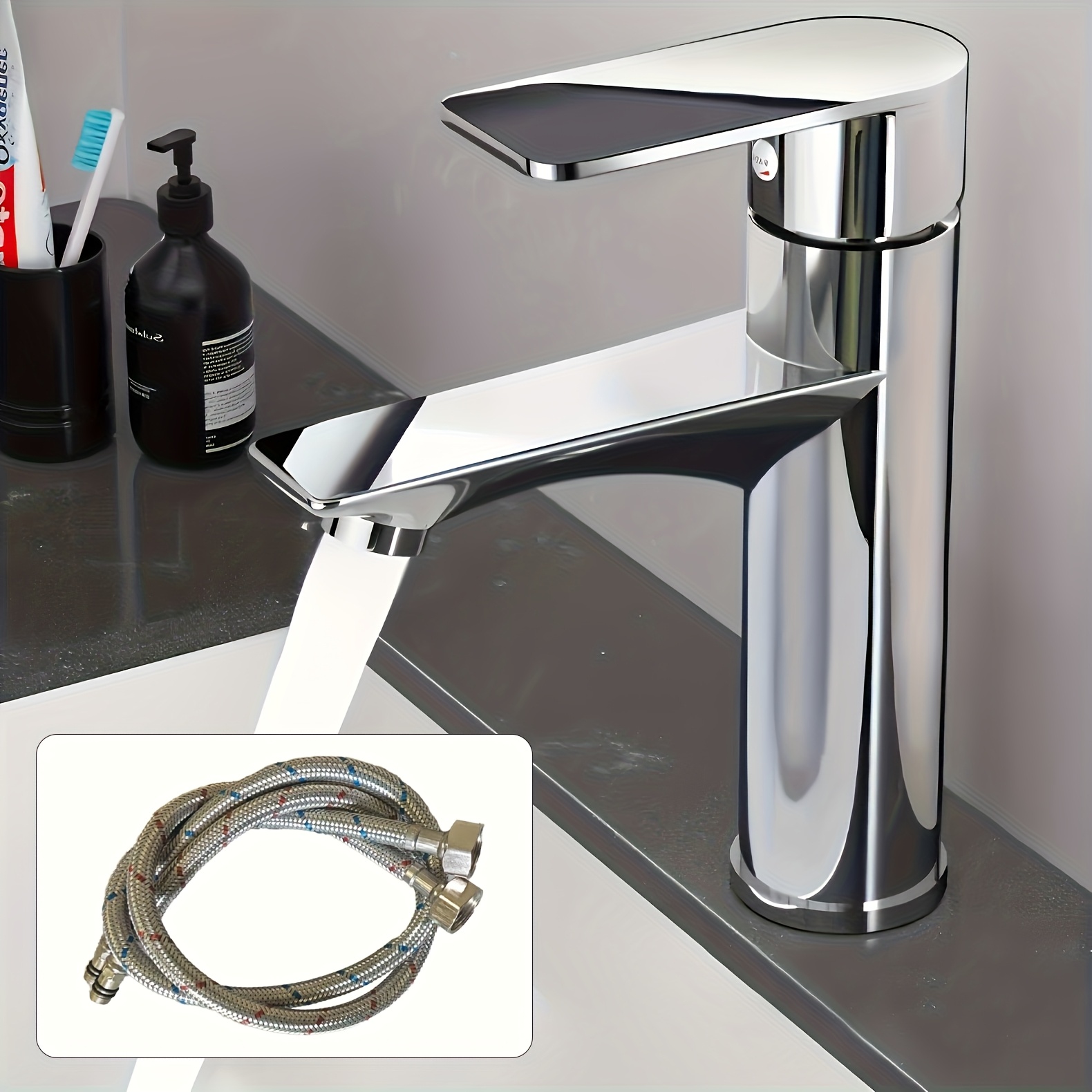 Image of Single Hole Modern Chrome Bathroom Sink Faucet With Water- Technology, Hot/ - Single Handle Operation, Valve, Compatible For Washbasin & Vanity, Durable Plated Faucet ( Connections Included)
