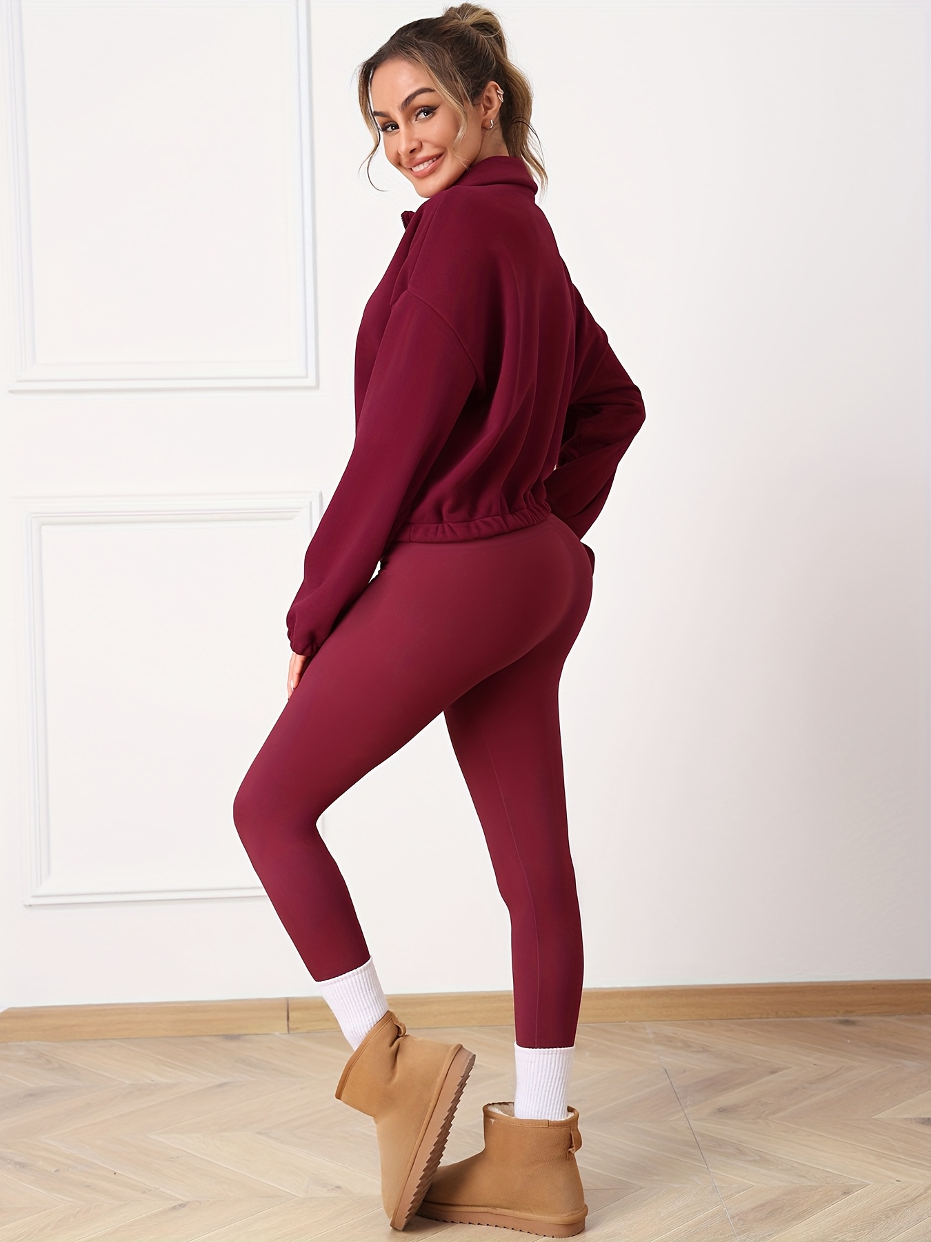 womens 3pcs fleece thermal set oversized hooded sweatshirt Temu