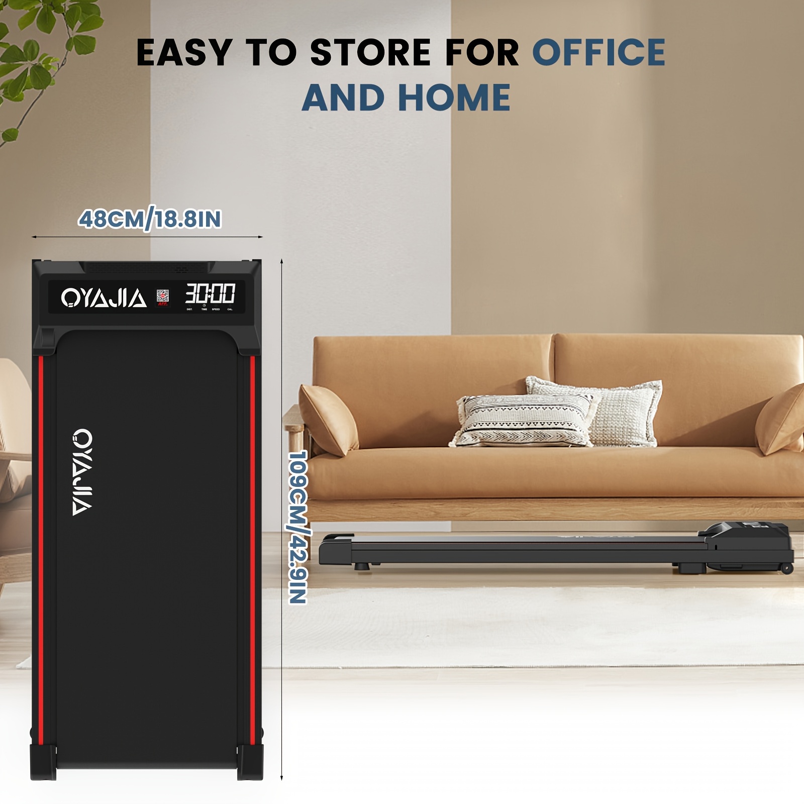 Upgraded Large-Size Home Walking Treadmill with Built-in Music & Multi-Function LED Display, 12 Preset Programs, Quiet DC Motor, 48x109cm Compact Design, Without Battery