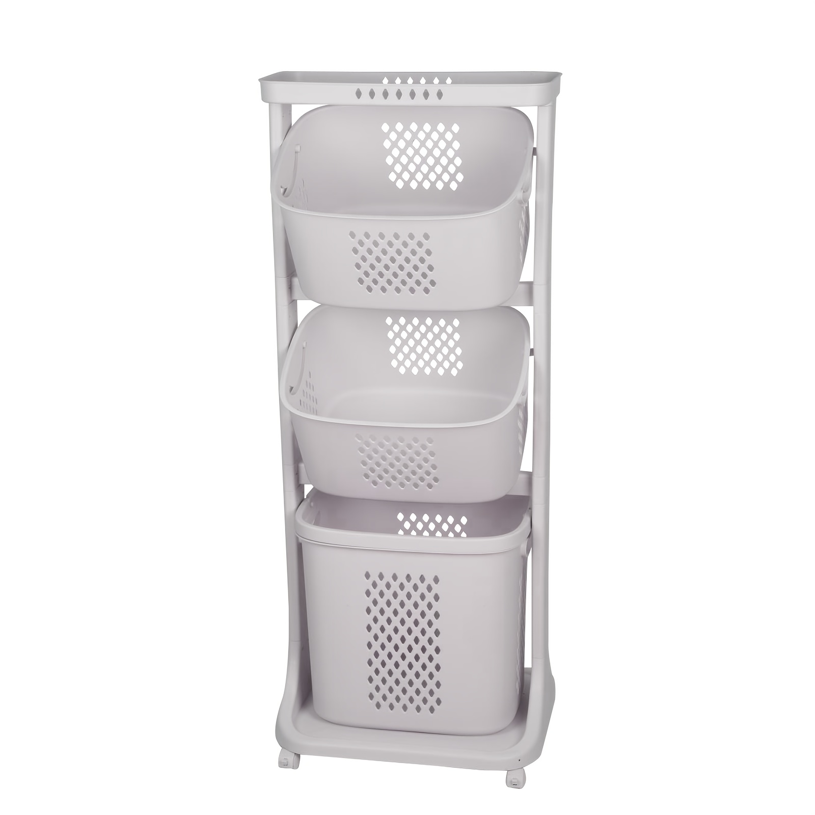 3-basket Removable Organizer With Wheels | Space- Pp Laundry Hamper For Bathroom, Bedroom & Living Room, 44x33x109cm Storage With (easy-clean & Durable), Shelf Baskets