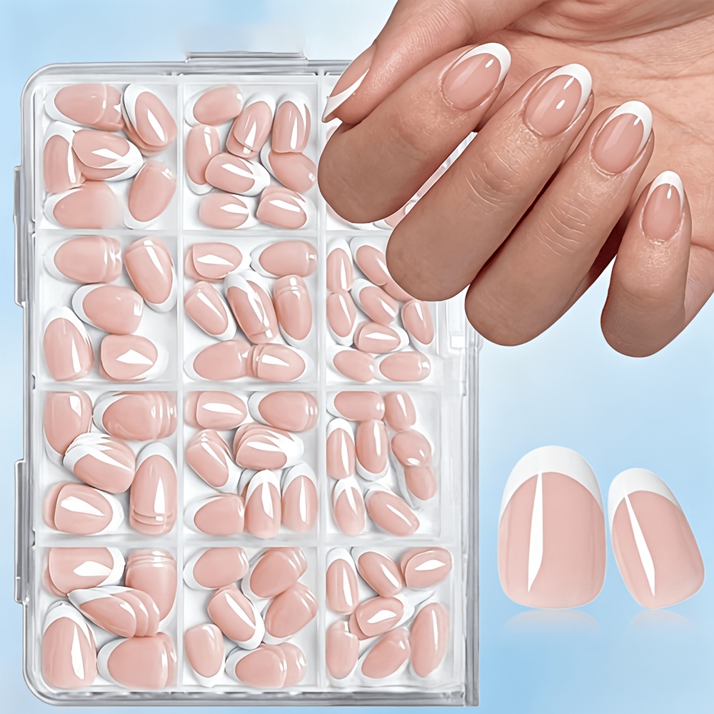TEMU 120pcs Oval -on Nails, Glossy Finish, Full-coverage Removable Nails, Nail Decorations Suitable For Women To Wear In Summer