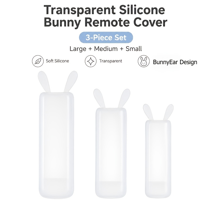 TEMU 3pcs, Ensemble de boîtier de télécommande oreilles de lapin en silicone transparent - Petit, Moyen, Grand, Ensemble de 3pcs, Boîtier de