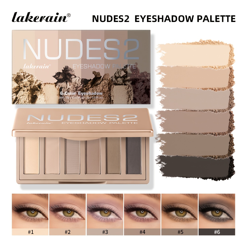 Lakerain Nudes2 Eyeshadow Palette, 6-color Eyeshadow, Matte Nude Eyeshadow, Smooth Matte Texture, Fine & Non-flying Powder, Easy Application, Long-lasting Makeup