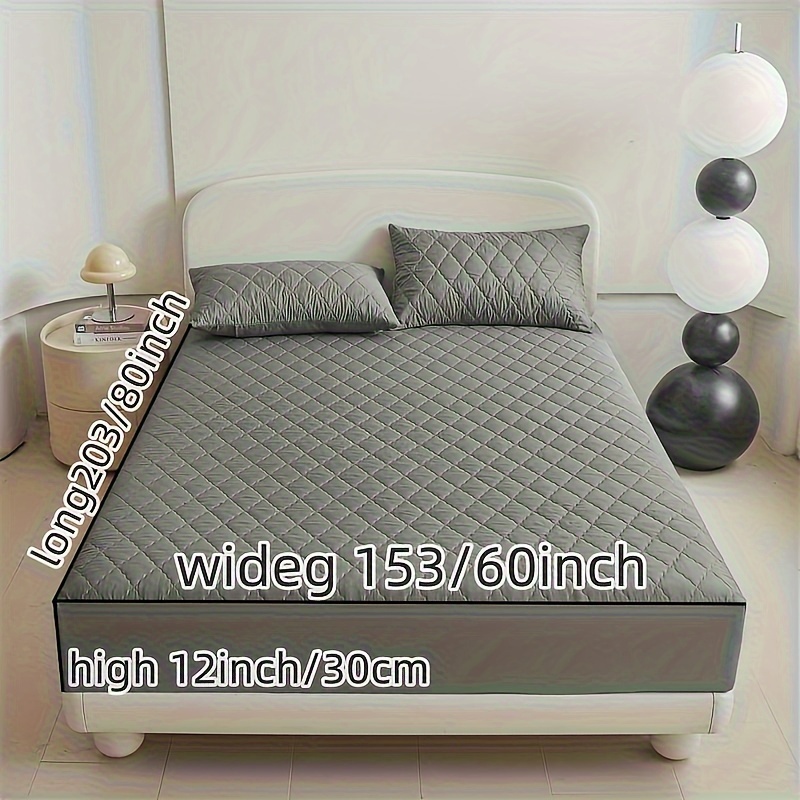 Image of 3pcs (1 Fitted Sheet, 2 Pillowcases) Solid Color, Quilted, Waterproof, Water-resistant, Suitable For , , 360° Coverage, Height 12 Inches/30 Cm, Premium Mattress Protector Cover.