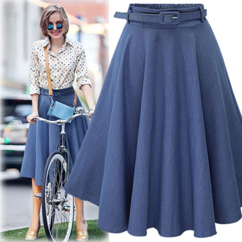 

Solid Color Ruffle Hem Skirt, Elegant High Waist Aline Skirt For Spring & Fall, Women's Clothing