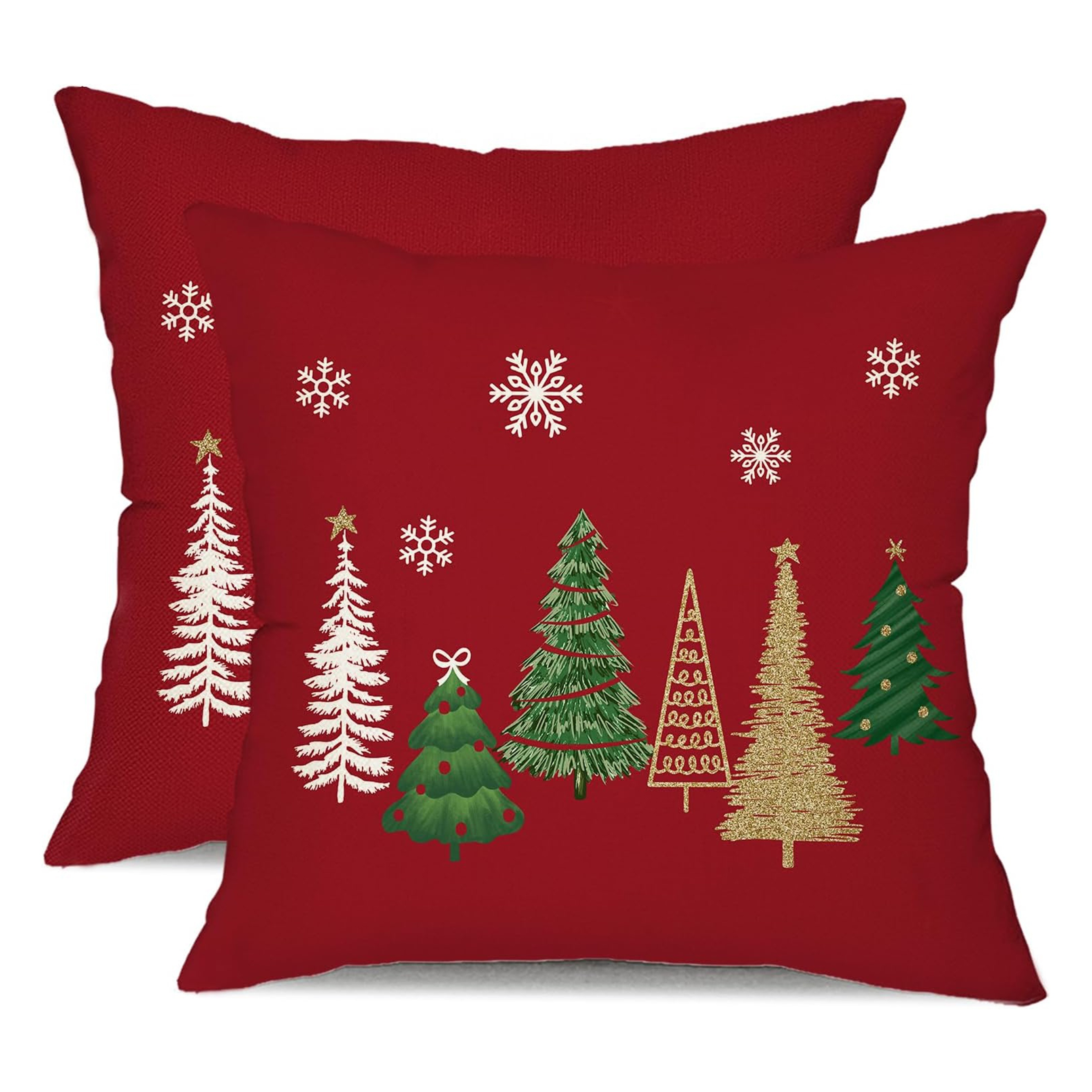 

2-piece Festive Red Christmas Tree Linen Pillow Covers - Perfect For Holiday Home & Couch Decor, Machine Washable, Zip Closure - 16x16", 18x18", 20x20" (inserts Not Included)