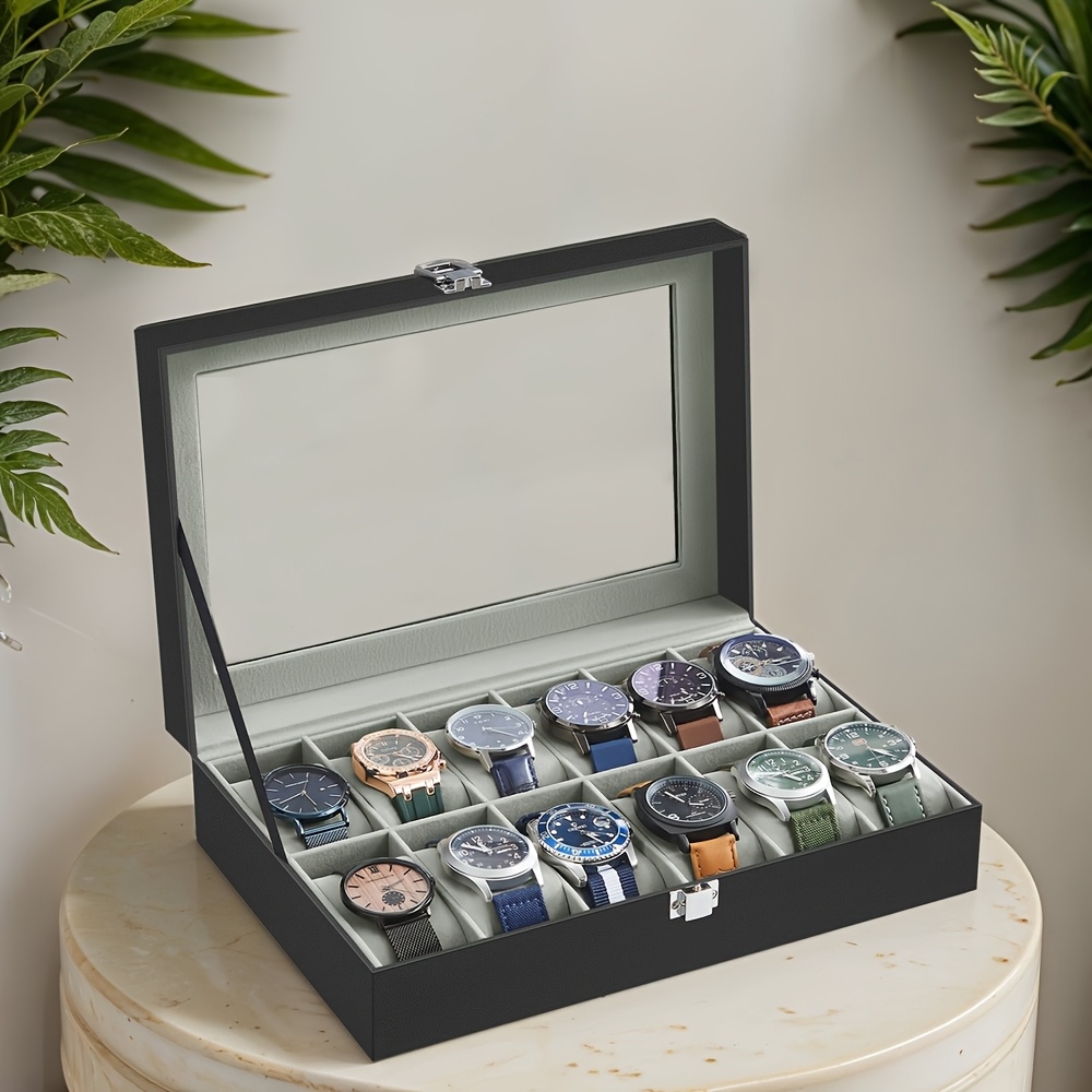 Image of 2-slot Watch Organizer Box With Clear Glass Lid, Soft Velvet Lining Pillow, Metal Closure, Men Women Travel Display Case Storage Holder