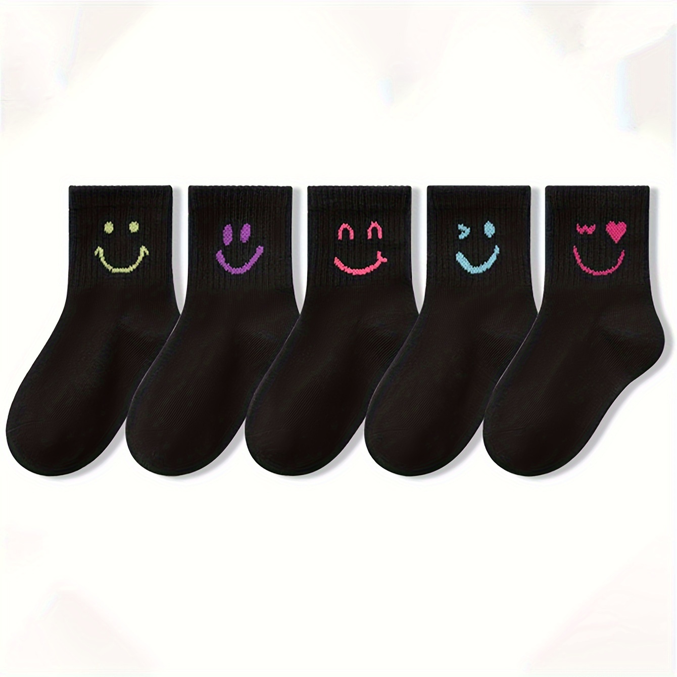 Image of 5 Pairs Spring Autumn Style Jacquard Trendy Socks Cute Socks Comfortable And Breathable Suitable For Outdoor Wear