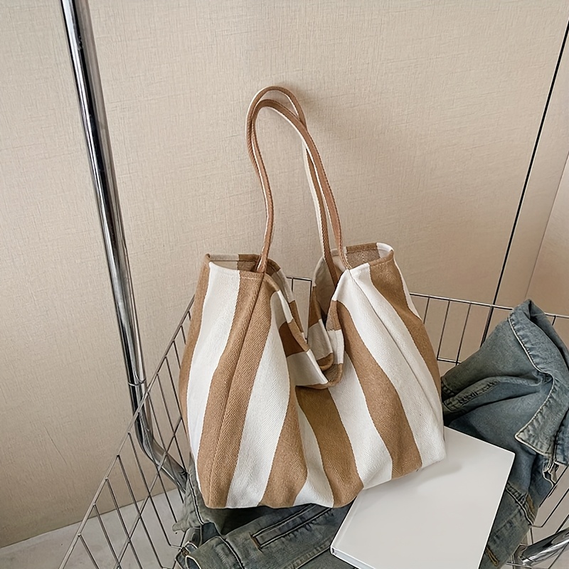 E-shop Gestreifte Damen Schultertasche, bequeme Tragetasche, großes Fassungsvermögen, stylische Schultertasche, lässige Einkaufstasche, Canvas