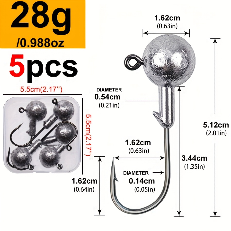 Image of 5/6/8pcs A Box 1g 2g 3g 3.5g 5g 7g 10g 12g 20g 28g High Carbon Steel Soft Lure Hook Jig Head Hook Fishing Hook Head Jig Lure Hard Bait Soft Worm Jig Hook With Box