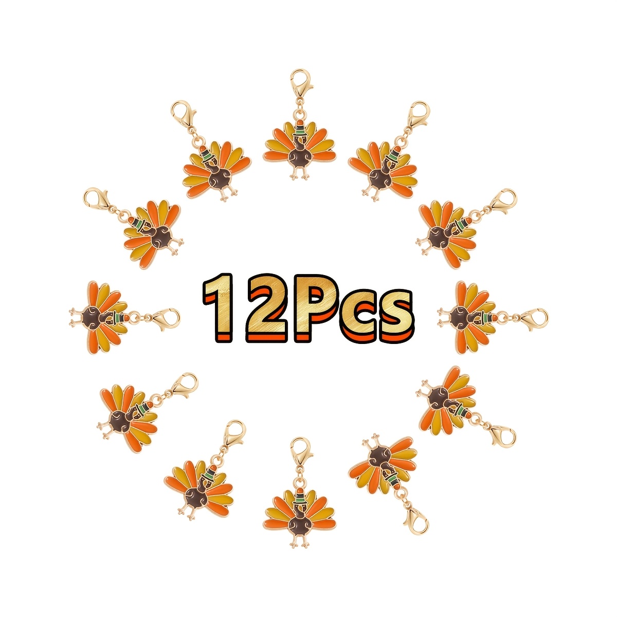 TEMU 12pcs Thanksgiving Turkey Alloy With Lobster Clasp For Craft Making Keychain Key Chain Additions